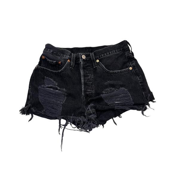 Women’s 501 Black Distressed Shorts Size 27 - Picture 1 of 4